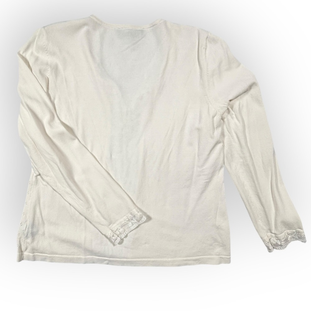Evan-Picone Women White Pointelle Knit Lace Button Front Cardigan Cottagecore XL - Picture 9 of 10
